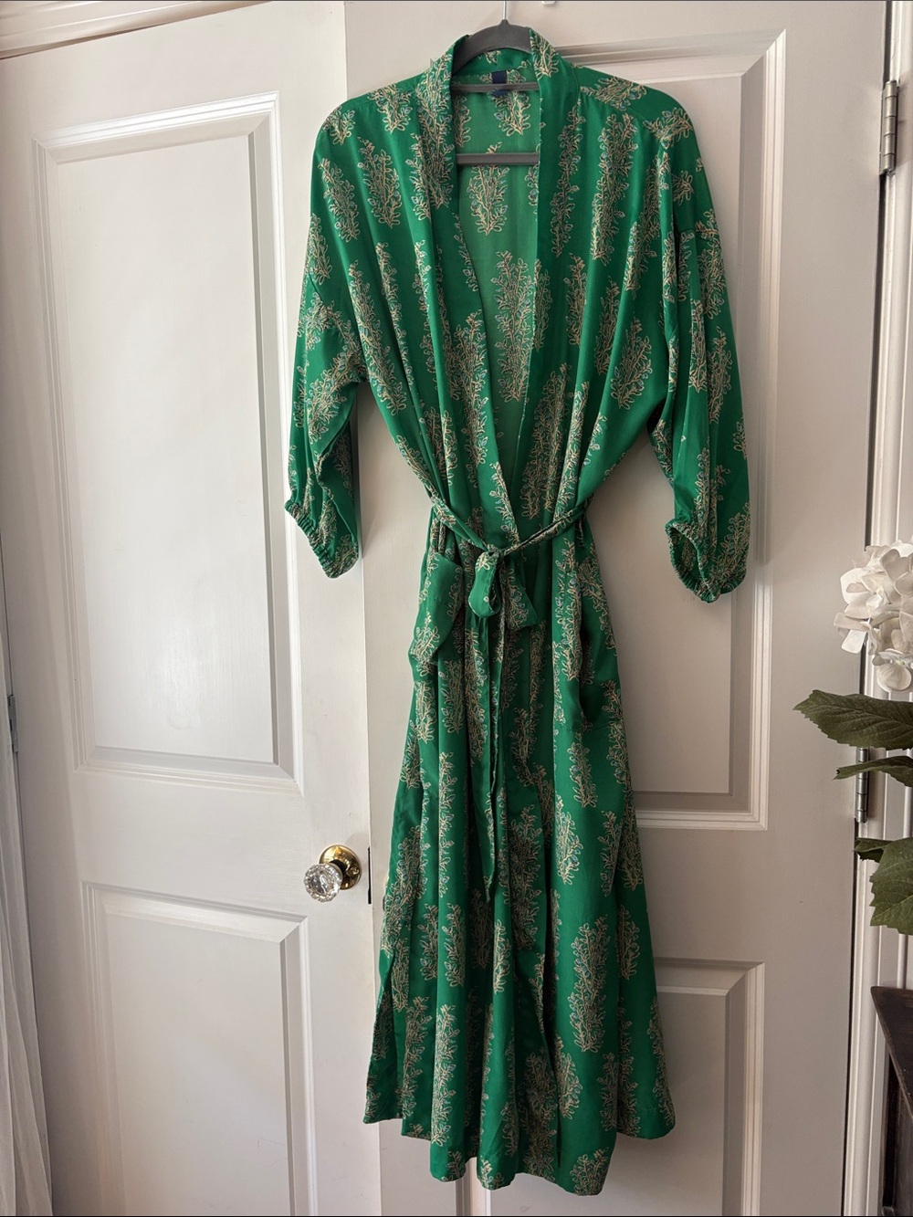 Anthropologie Green Print Kimona